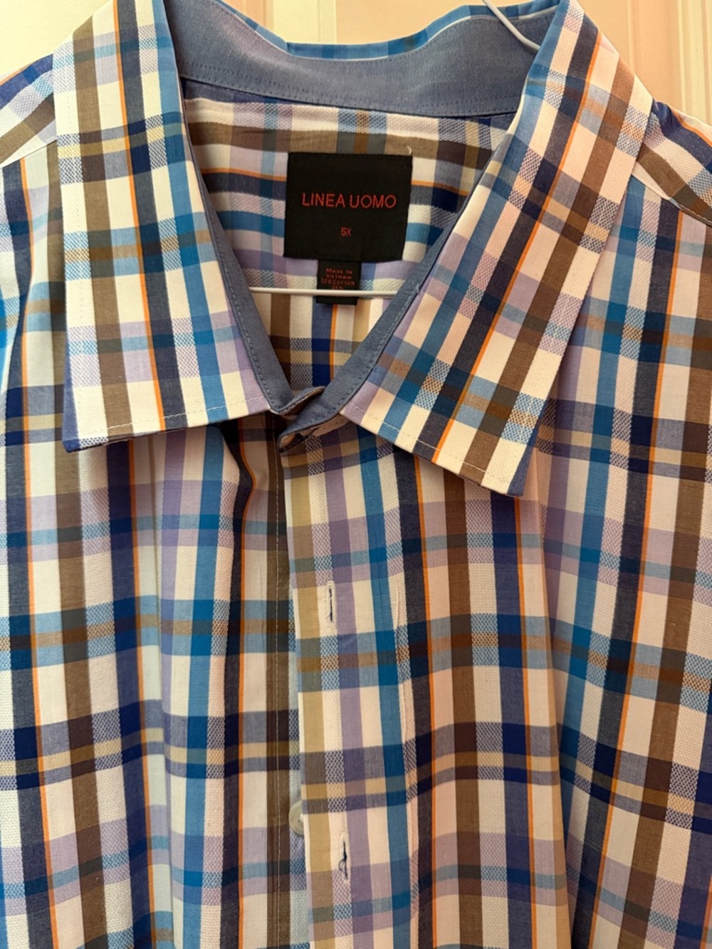 💁‍♂️5X Men’s Linea Uomo Blue/Brown/Purple Summer Plaid Button-Up Short-Sleeve